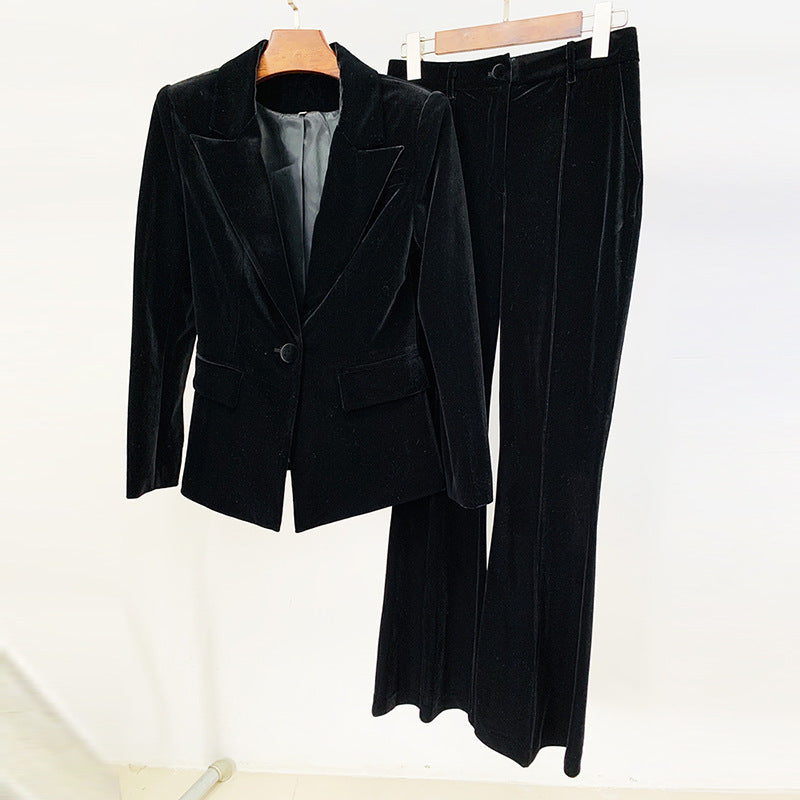 Business Wear Autumn Winter Women Button Pleuch Blazer Bell Bottom Pan