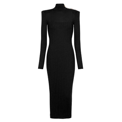 Spring Autumn High Quality Long Sleeved Knitted Dress Slim Fit Slimming Bottoming