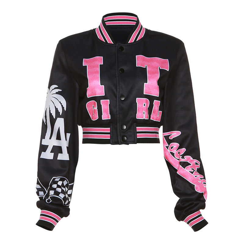 Autumn woman Clothing Jacket Sexy Retro Printed Cardigan Varsity Coat.