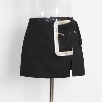 Sexy Skirt Autumn Drill Buckle Decorative Split Sexy Skirt Women