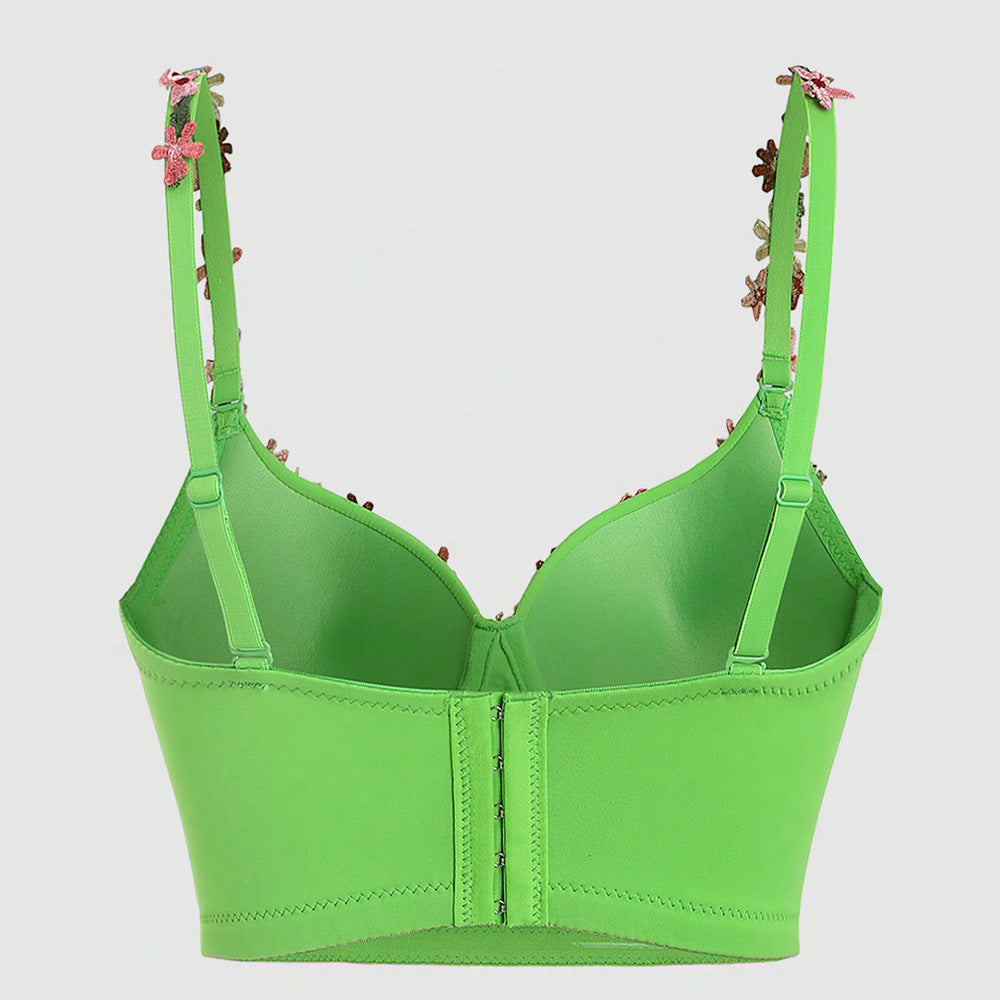 Women Camisole East Green Embroidery Wearing Summer Boning Corset Bra.