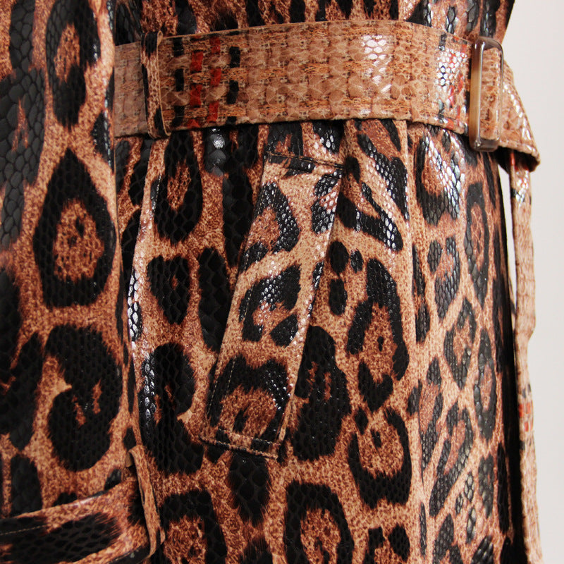 Coat Goods Springs Autumn Snakeskin Leopard Print Long Trench Goddess.