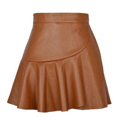 High Waist Skirt Ruffles Leather Skirt Sexy Sexy Faux Leather Skirt