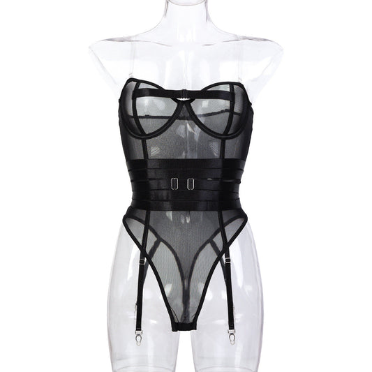 Sexy Underwear Transparent Strap Corset Type Belly Belt Tight Jumpsuit