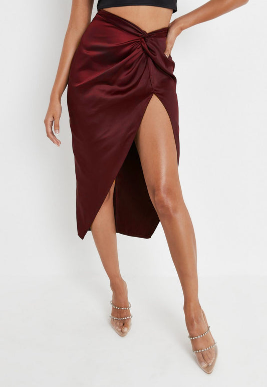 Long Skirt High Waist French Twist Skirt Sexy Satin Split with Zipper