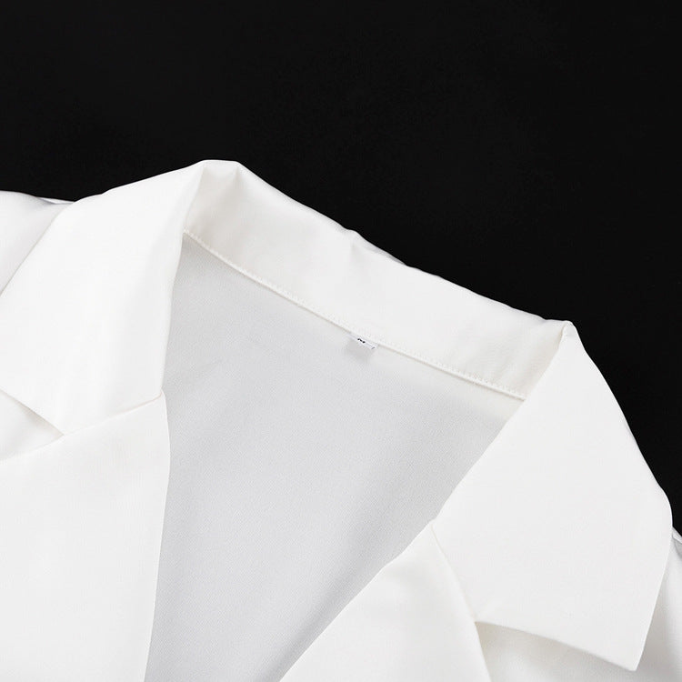 Women Clothing Office Suit Collar Long Sleeve Loose Shirt Satin Drape White Shirt Top