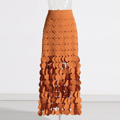 Skirt High Waist Dress Early Spring Stitching Wafer Tassel Skirt