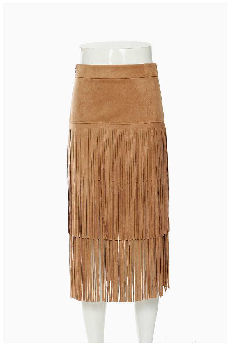 Skirt Winter Cowboy Wild Heavy Industry Tassel Mid Length Skirt 