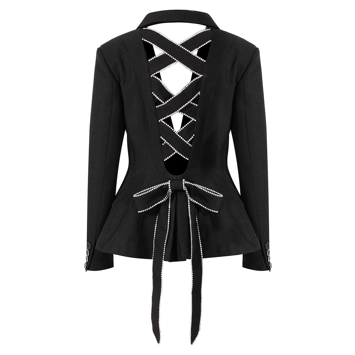 Woman coat Minority Spring Back Cross Cutout high Waist Tight Blazers.