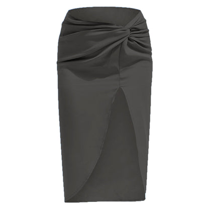 Long Skirt High Waist French Twist Skirt Sexy Satin Split with Zipper