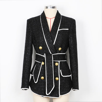 High End Women Tweed Waist Slimming Women Business Shorts Blazer Suit Set