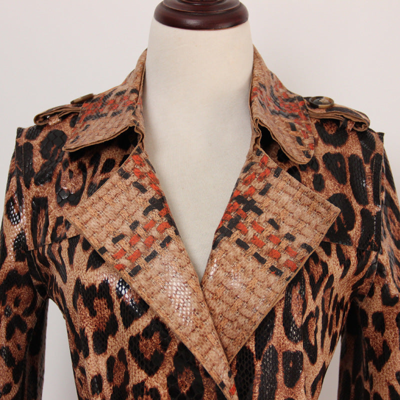 Coat Goods Springs Autumn Snakeskin Leopard Print Long Trench Goddess.