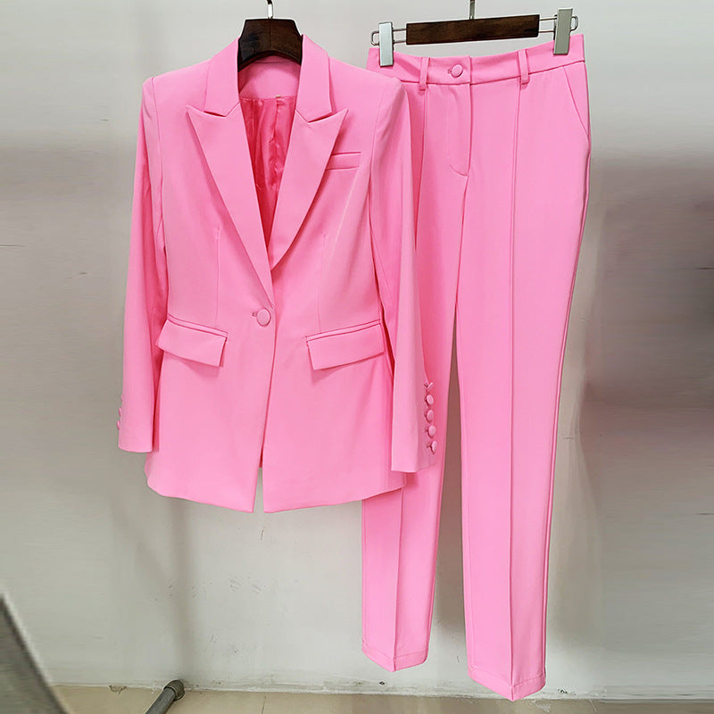 Button Cloth Cover Mid Length Suit Skinny Pants Suit