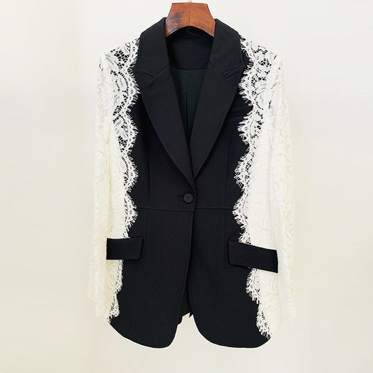 Blazer Quality Star Slim Fit One Button Contrast Color Lace Stitching 