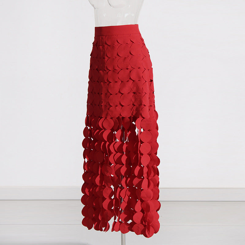 Skirt High Waist Dress Early Spring Stitching Wafer Tassel Skirt