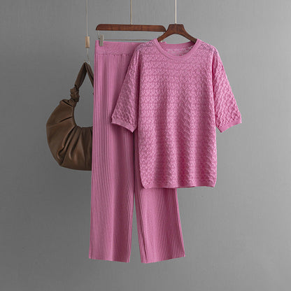 Casual round Neck Short Sleeve Trousers Knitted