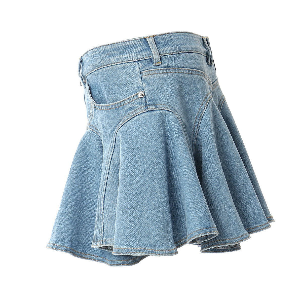 Skirt Ruffled Washed Elastic Denim Umbrella Shaped Skirt Women Skirt