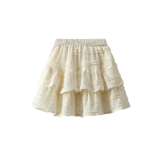 ballet skirt  Wind Black Tiered High Waist Slimming A Line White Skirt