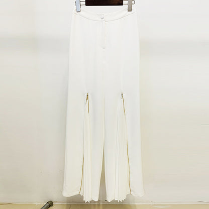 Autumn Winter Socialite Pleated Zipper Trousers Lace