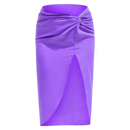 Long Skirt High Waist French Twist Skirt Sexy Satin Split with Zipper