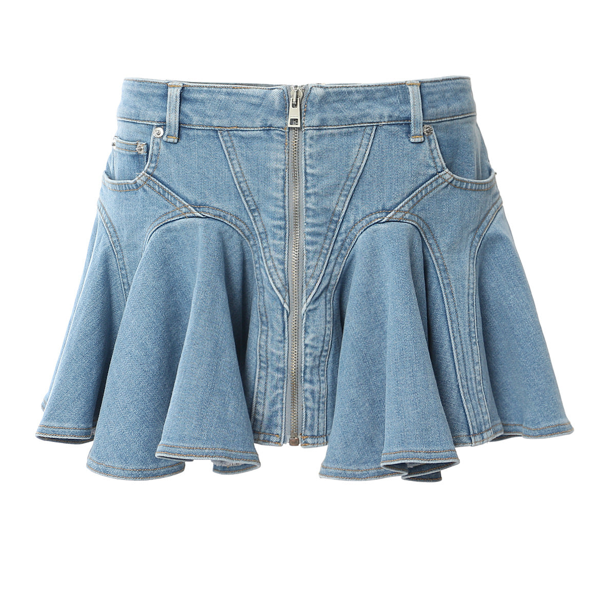 Skirt Ruffled Washed Elastic Denim Umbrella Shaped Skirt Women Skirt