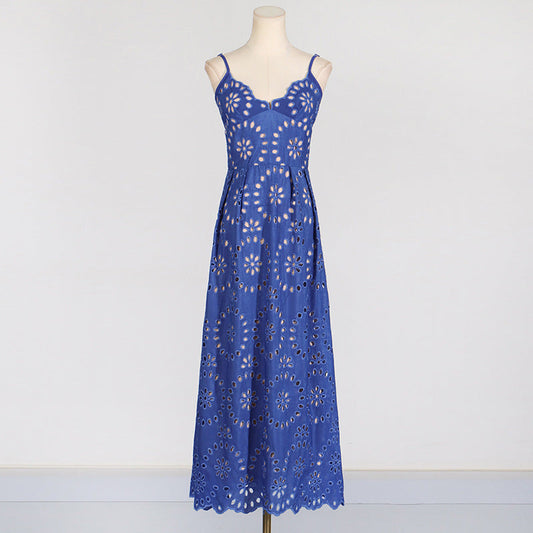 Straps Maxi Dress Slim Fit Slimming Embroidered Crocheted woman Dress.