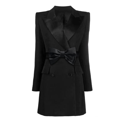 Autumn Winter High Bow Belt Long Sleeve Slim Office Women Business Dress