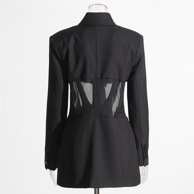 Blazer Boning Corset Waist Mesh Stitching See Through midlength design