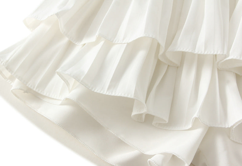 High Waist Skirt White Bubble Pleated Tiered Skirt Women A Line Skirt