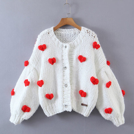 Short Cardigan Dimensional Small Love Sweater Single Breasted 