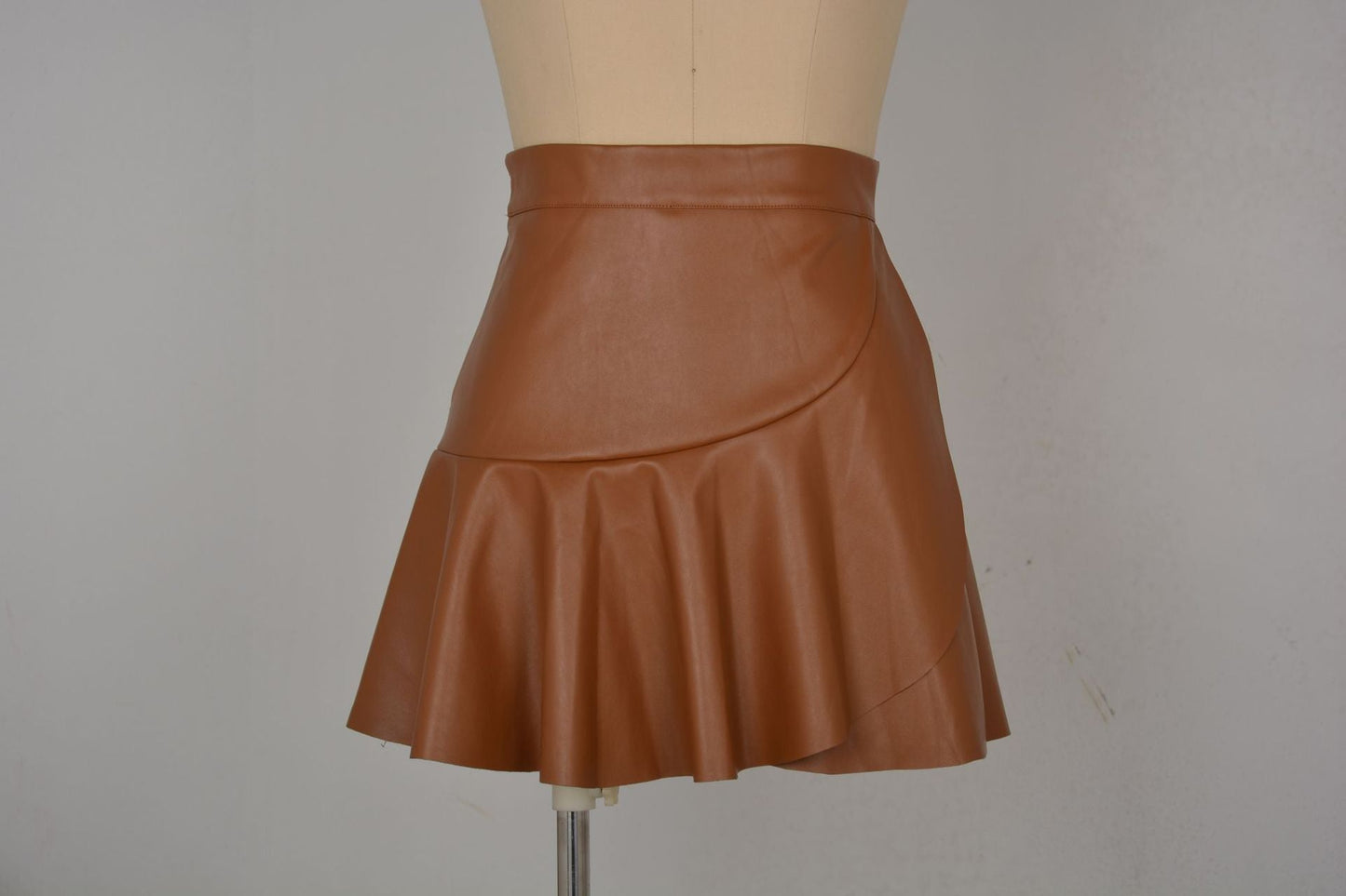 High Waist Skirt Ruffles Leather Skirt Sexy Sexy Faux Leather Skirt